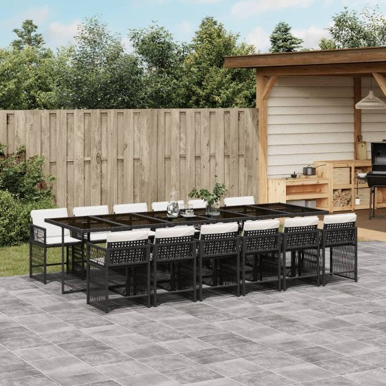 5-tlg. Garten-Essgruppe mit Kissen Schwarz Poly Rattan