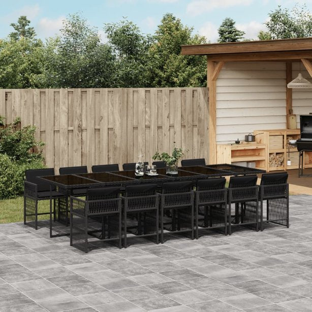 5-tlg. Garten-Essgruppe mit Kissen Schwarz Poly Rattan