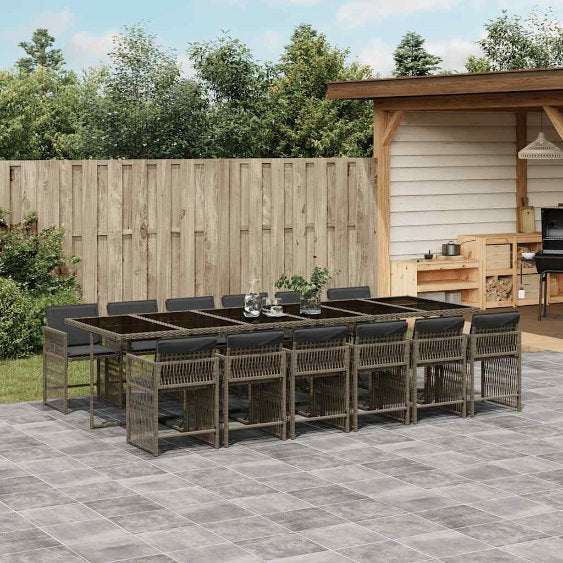 5-tlg. Garten-Essgruppe mit Kissen Schwarz Poly Rattan