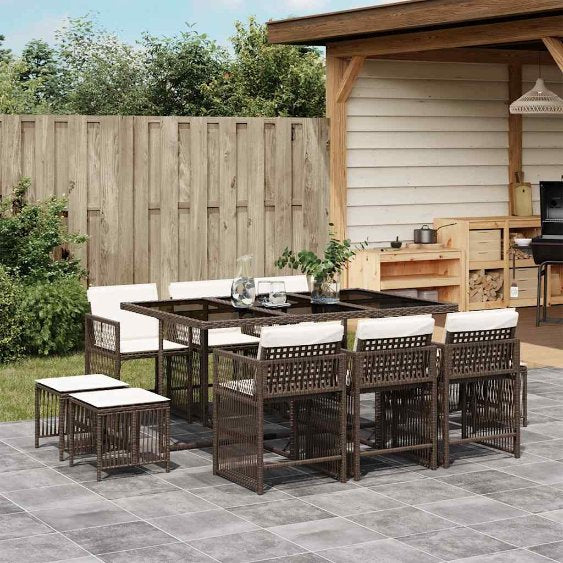 9-tlg. Garten-Essgruppe mit Kissen Schwarz Poly Rattan