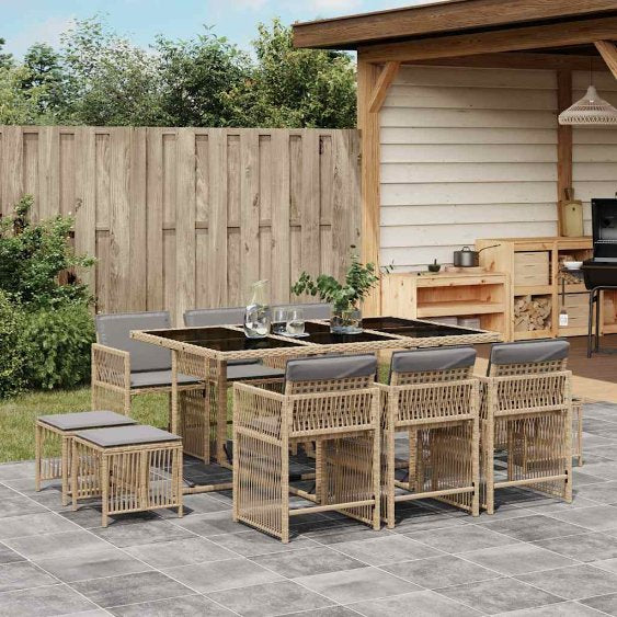 9-tlg. Garten-Essgruppe mit Kissen Schwarz Poly Rattan