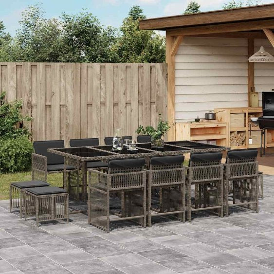 9-tlg. Garten-Essgruppe mit Kissen Schwarz Poly Rattan