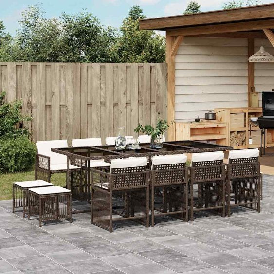 9-tlg. Garten-Essgruppe mit Kissen Schwarz Poly Rattan