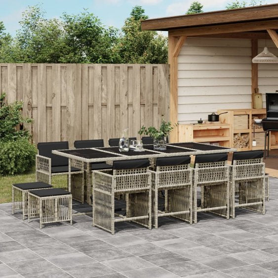 9-tlg. Garten-Essgruppe mit Kissen Schwarz Poly Rattan
