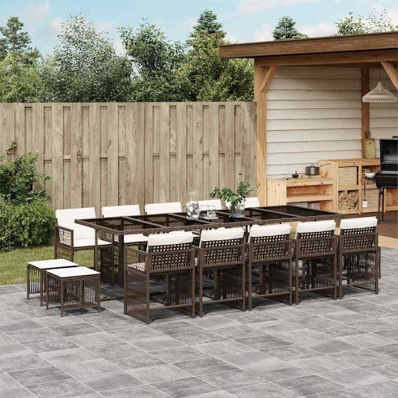 9-tlg. Garten-Essgruppe mit Kissen Schwarz Poly Rattan
