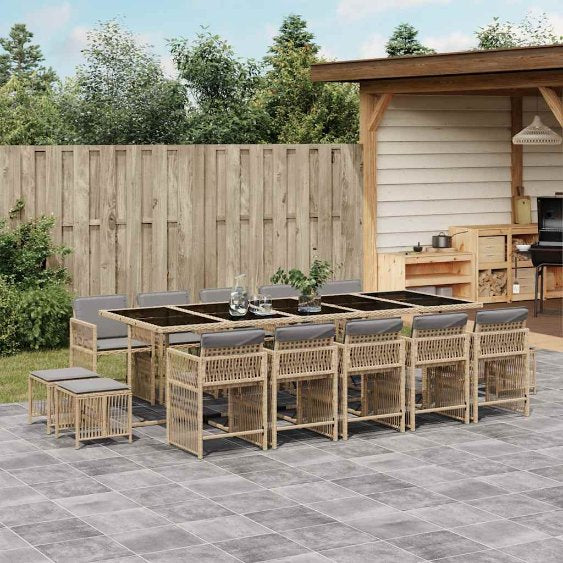 9-tlg. Garten-Essgruppe mit Kissen Schwarz Poly Rattan