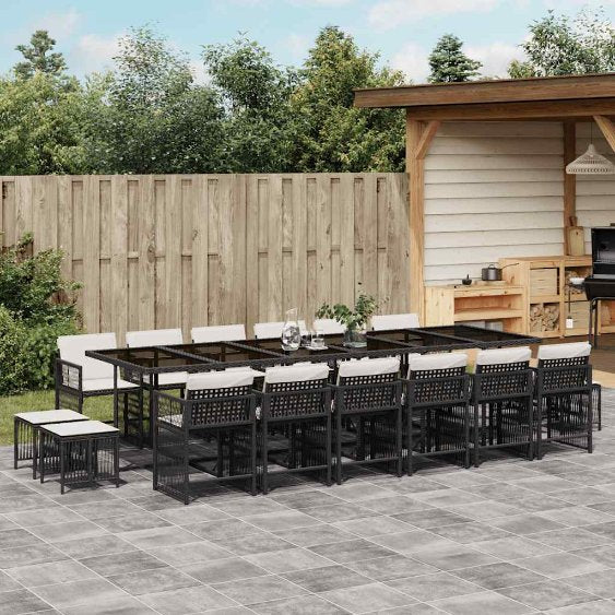 9-tlg. Garten-Essgruppe mit Kissen Schwarz Poly Rattan