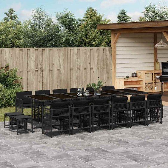 9-tlg. Garten-Essgruppe mit Kissen Schwarz Poly Rattan