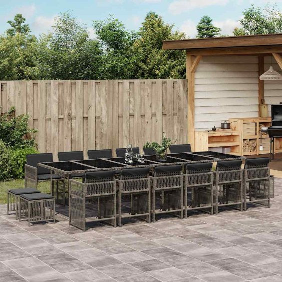 9-tlg. Garten-Essgruppe mit Kissen Schwarz Poly Rattan