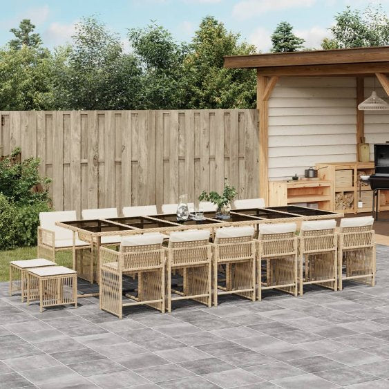 9-tlg. Garten-Essgruppe mit Kissen Schwarz Poly Rattan