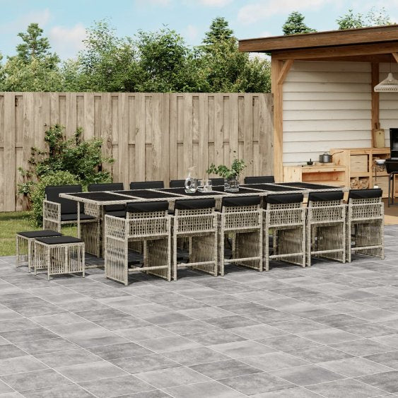 9-tlg. Garten-Essgruppe mit Kissen Schwarz Poly Rattan