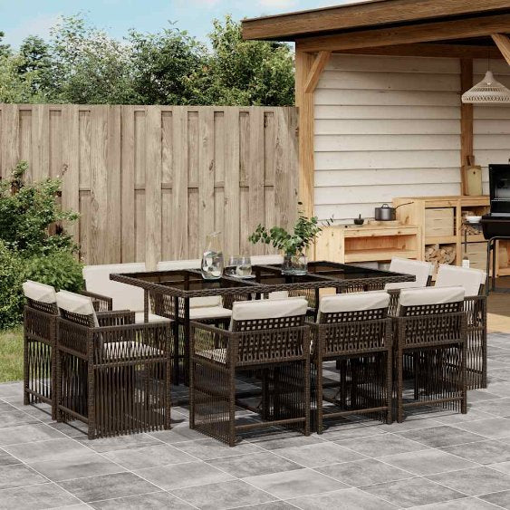 9-tlg. Garten-Essgruppe mit Kissen Schwarz Poly Rattan