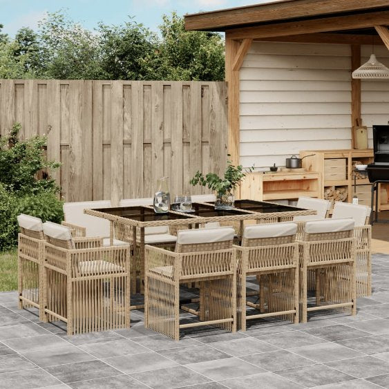 9-tlg. Garten-Essgruppe mit Kissen Schwarz Poly Rattan