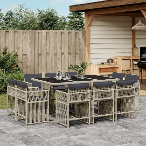 9-tlg. Garten-Essgruppe mit Kissen Schwarz Poly Rattan