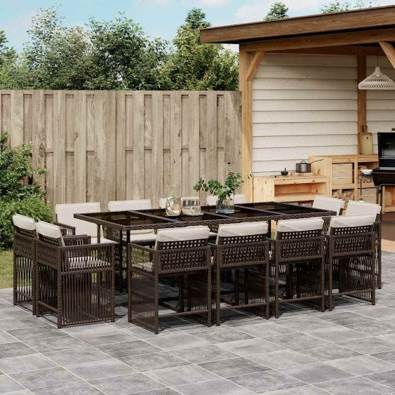 9-tlg. Garten-Essgruppe mit Kissen Schwarz Poly Rattan