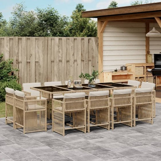 9-tlg. Garten-Essgruppe mit Kissen Schwarz Poly Rattan