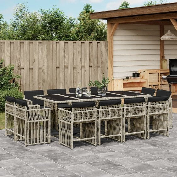 9-tlg. Garten-Essgruppe mit Kissen Schwarz Poly Rattan