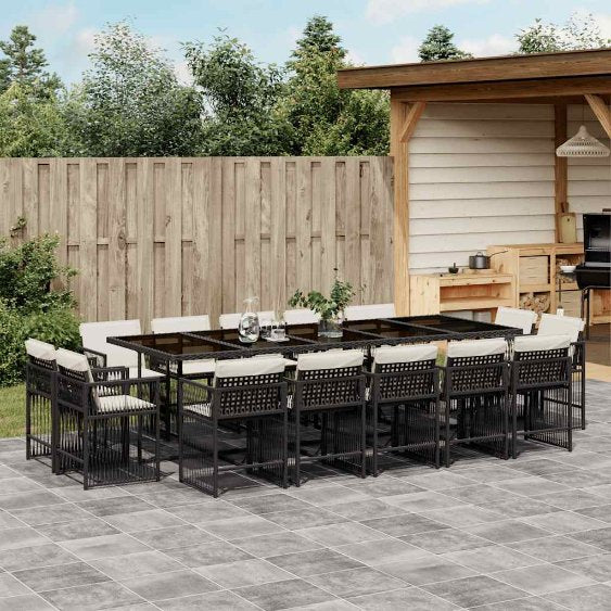 9-tlg. Garten-Essgruppe mit Kissen Schwarz Poly Rattan