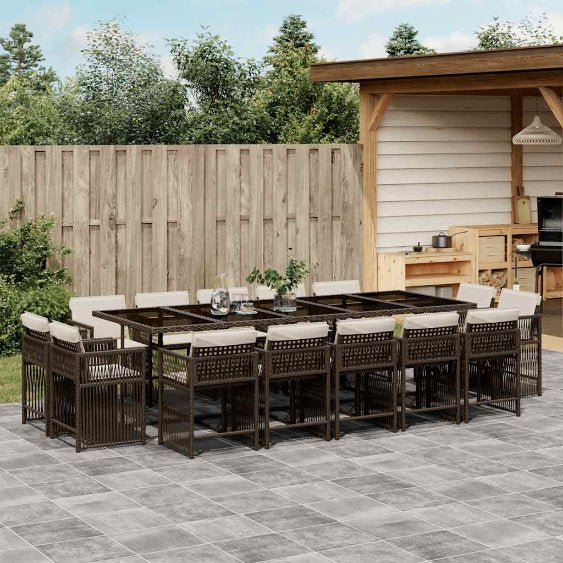 9-tlg. Garten-Essgruppe mit Kissen Schwarz Poly Rattan
