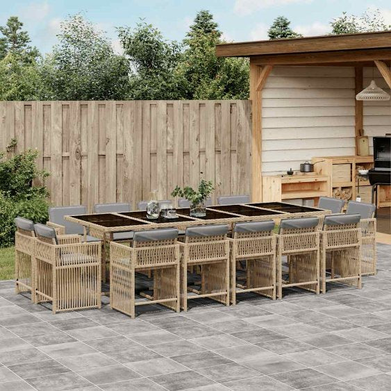 9-tlg. Garten-Essgruppe mit Kissen Schwarz Poly Rattan