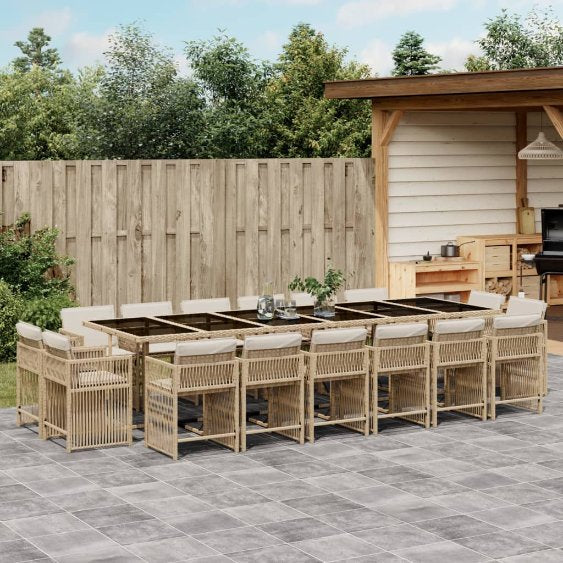 9-tlg. Garten-Essgruppe mit Kissen Schwarz Poly Rattan