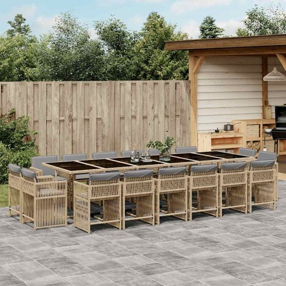 9-tlg. Garten-Essgruppe mit Kissen Schwarz Poly Rattan