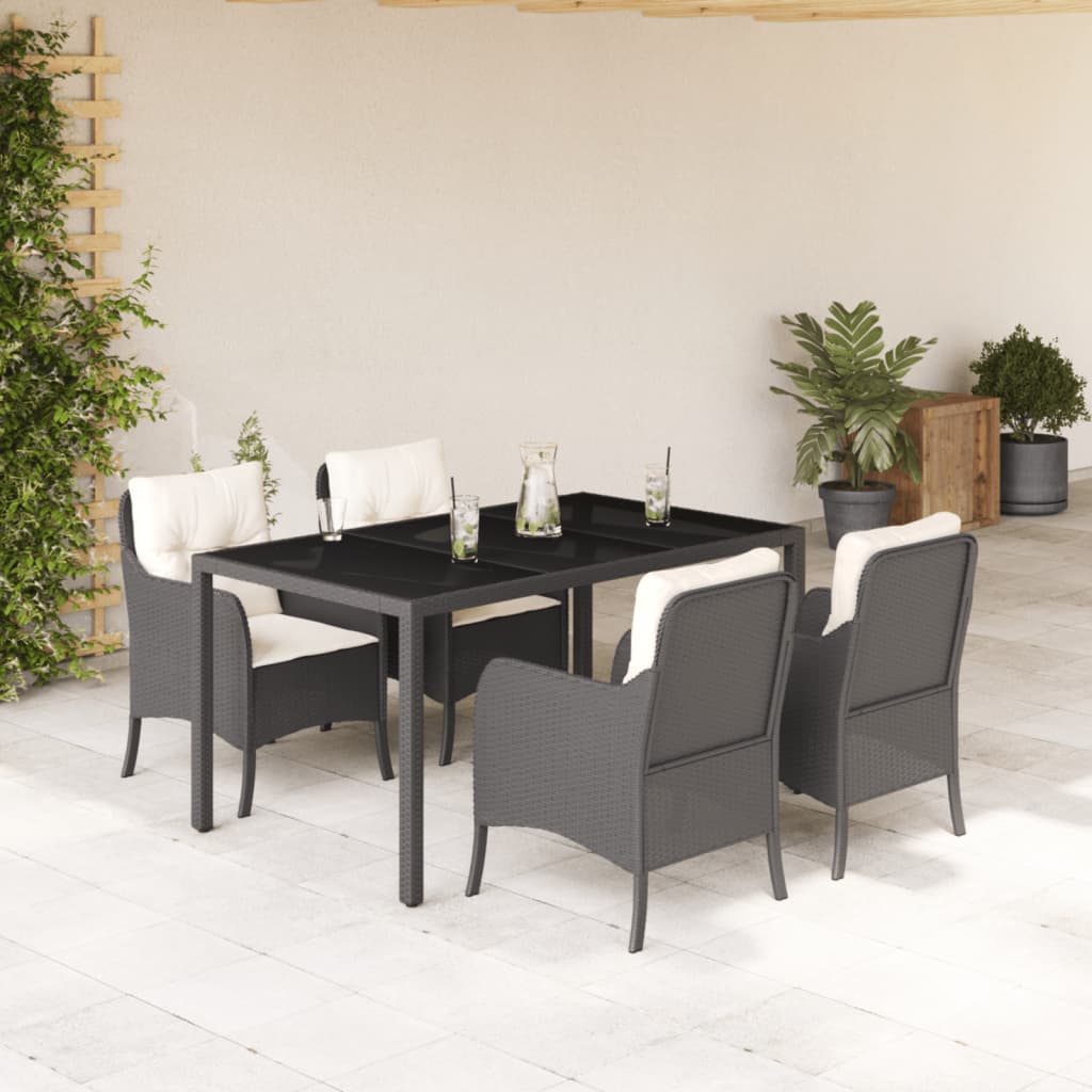 3-tlg. Garten-Essgruppe mit Kissen Schwarz Poly Rattan