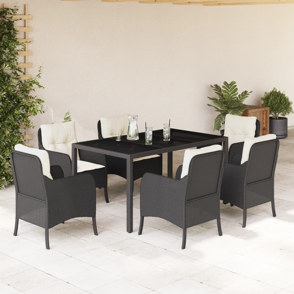 3-tlg. Garten-Essgruppe mit Kissen Schwarz Poly Rattan