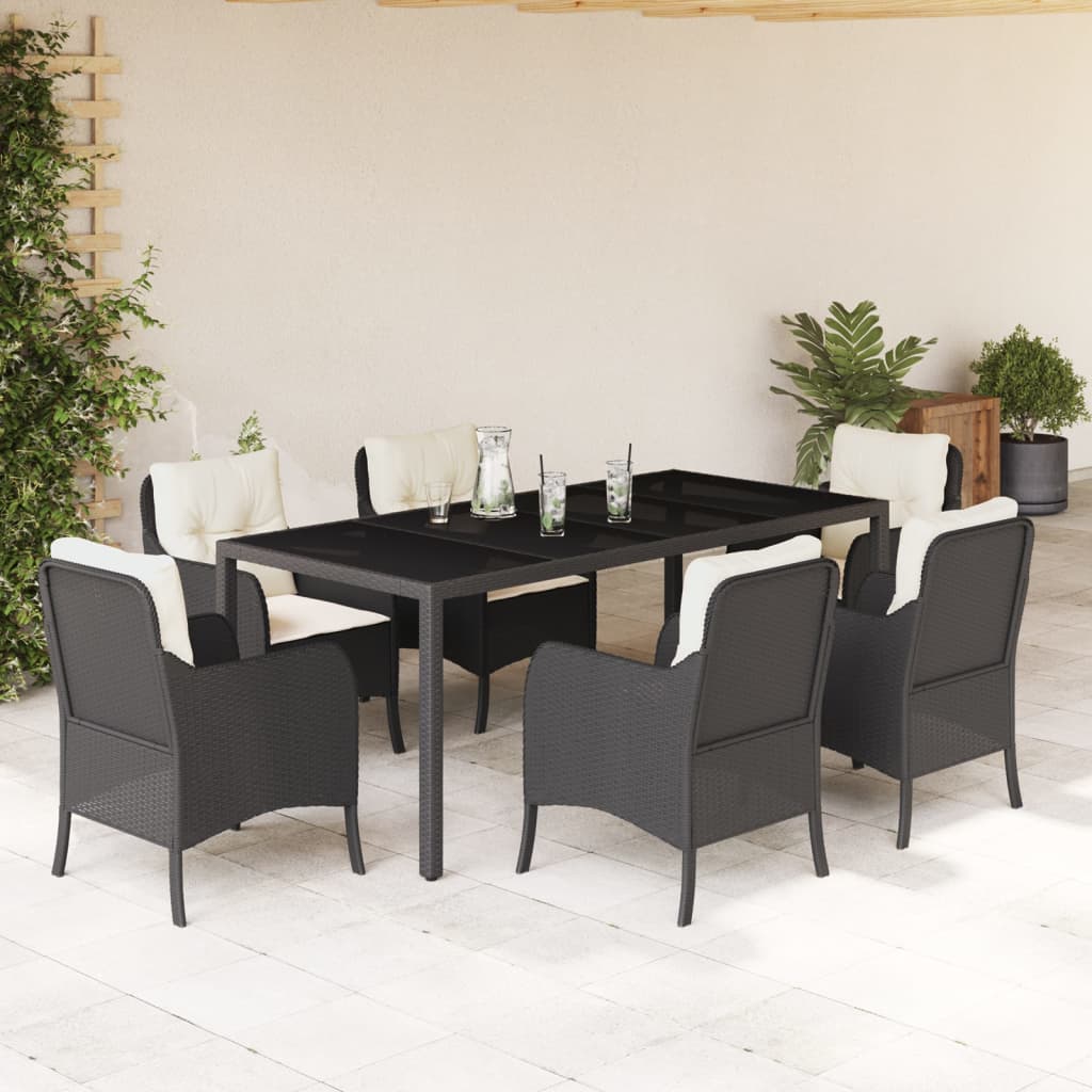 3-tlg. Garten-Essgruppe mit Kissen Schwarz Poly Rattan