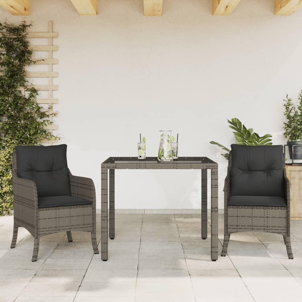 3-tlg. Garten-Essgruppe mit Kissen Schwarz Poly Rattan