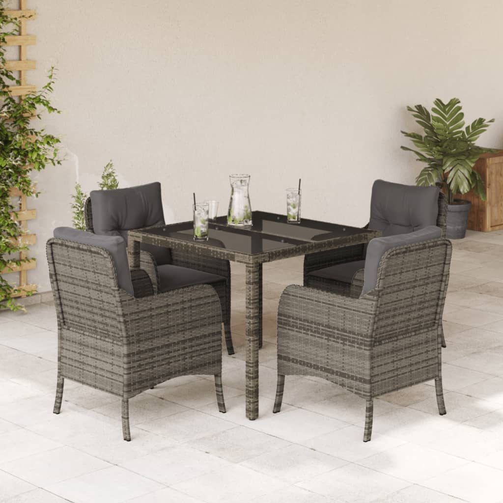 3-tlg. Garten-Essgruppe mit Kissen Schwarz Poly Rattan