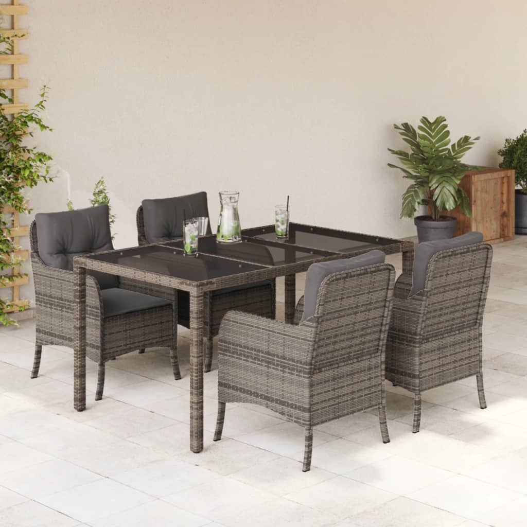 3-tlg. Garten-Essgruppe mit Kissen Schwarz Poly Rattan