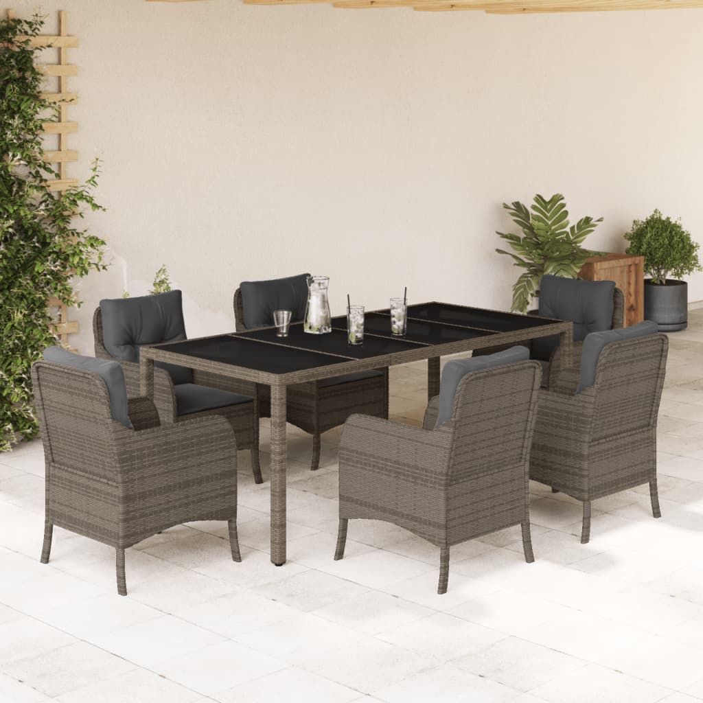 3-tlg. Garten-Essgruppe mit Kissen Schwarz Poly Rattan