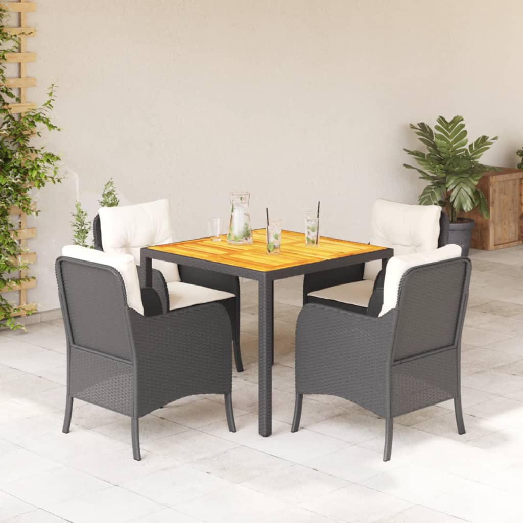 3-tlg. Garten-Essgruppe mit Kissen Schwarz Poly Rattan