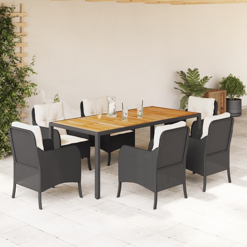 3-tlg. Garten-Essgruppe mit Kissen Schwarz Poly Rattan