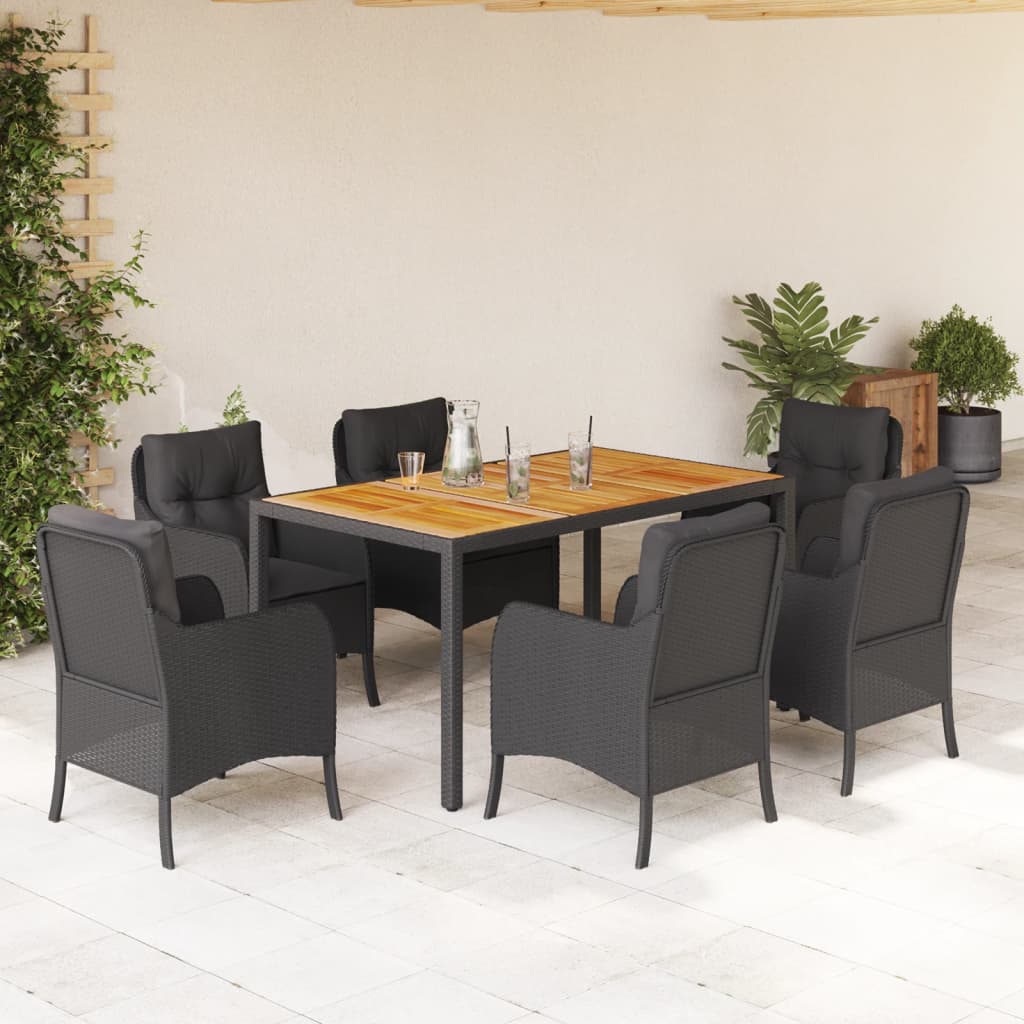 3-tlg. Garten-Essgruppe mit Kissen Schwarz Poly Rattan