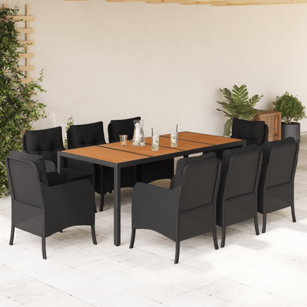 3-tlg. Garten-Essgruppe mit Kissen Schwarz Poly Rattan