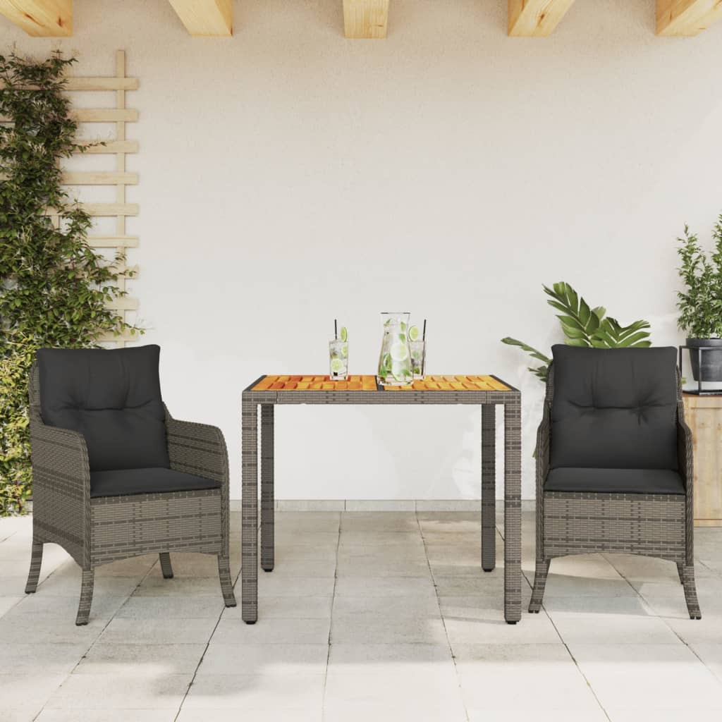 3-tlg. Garten-Essgruppe mit Kissen Schwarz Poly Rattan