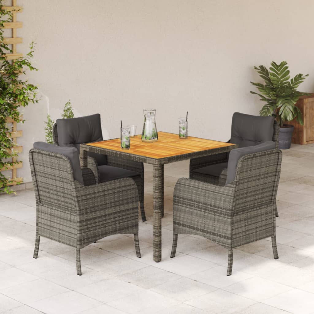 3-tlg. Garten-Essgruppe mit Kissen Schwarz Poly Rattan