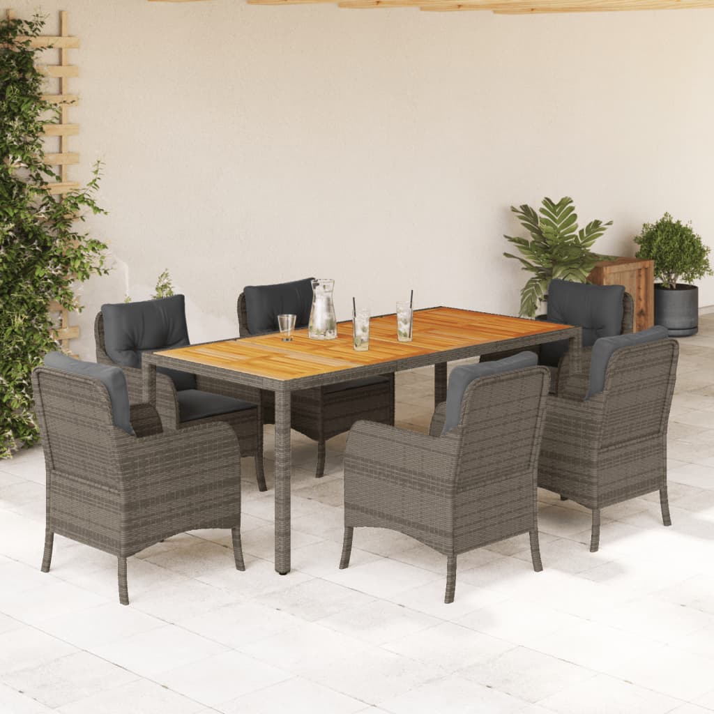3-tlg. Garten-Essgruppe mit Kissen Schwarz Poly Rattan
