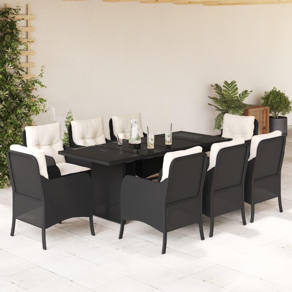 7-tlg. Garten-Essgruppe mit Kissen Schwarz Poly Rattan