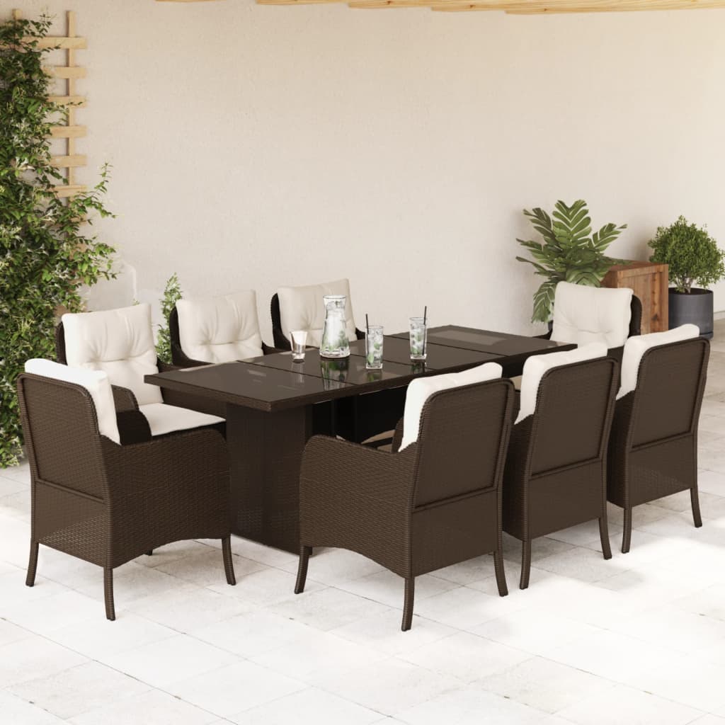 7-tlg. Garten-Essgruppe mit Kissen Schwarz Poly Rattan