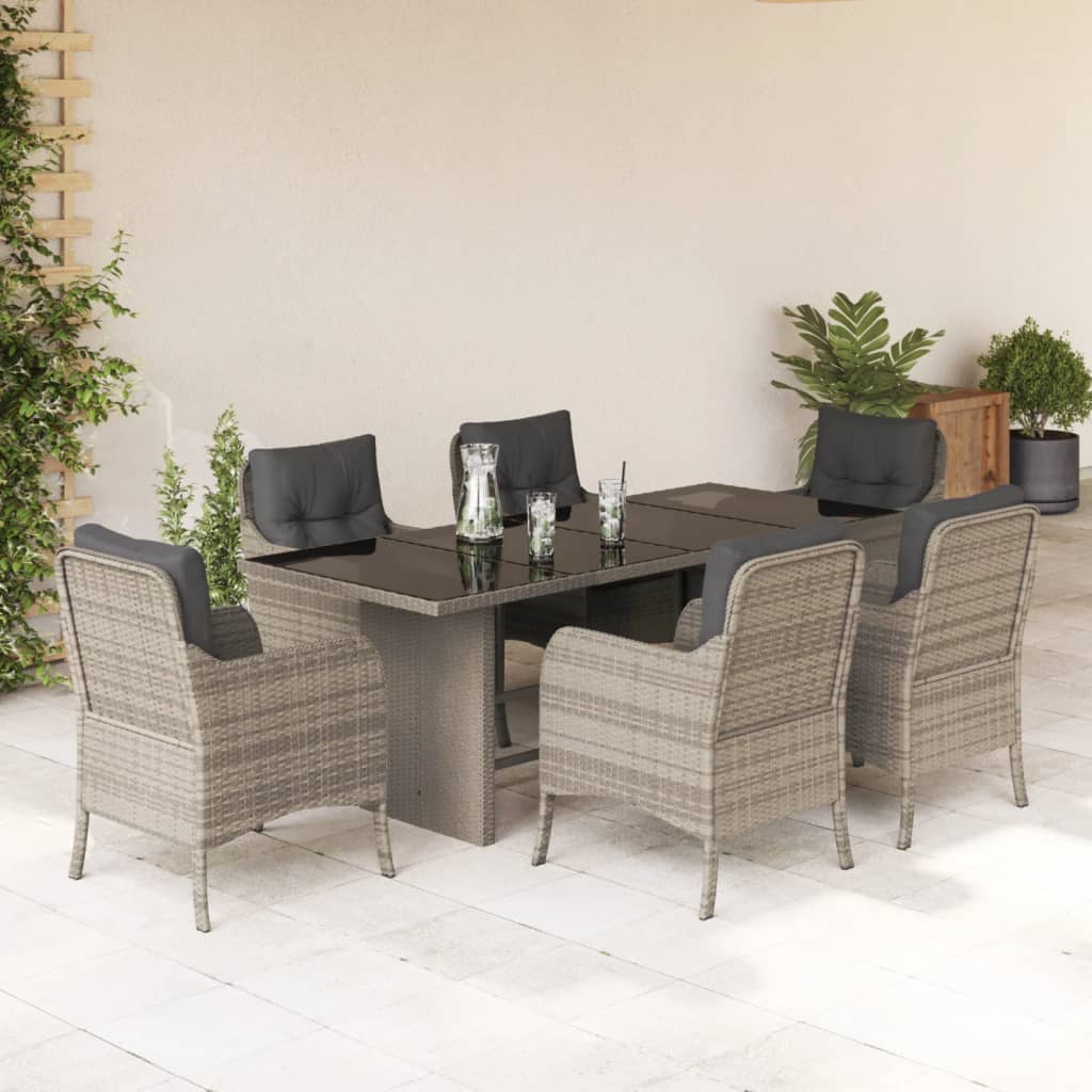 7-tlg. Garten-Essgruppe mit Kissen Schwarz Poly Rattan
