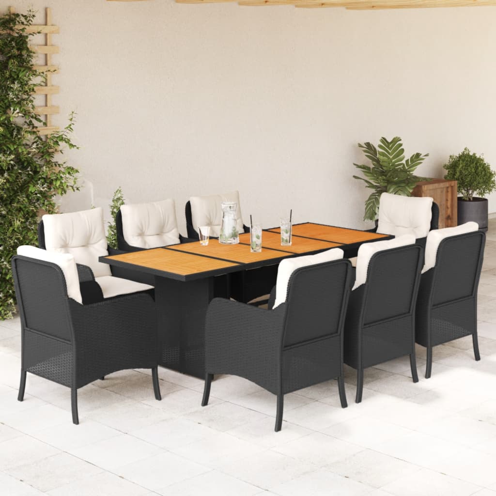 7-tlg. Garten-Essgruppe mit Kissen Schwarz Poly Rattan