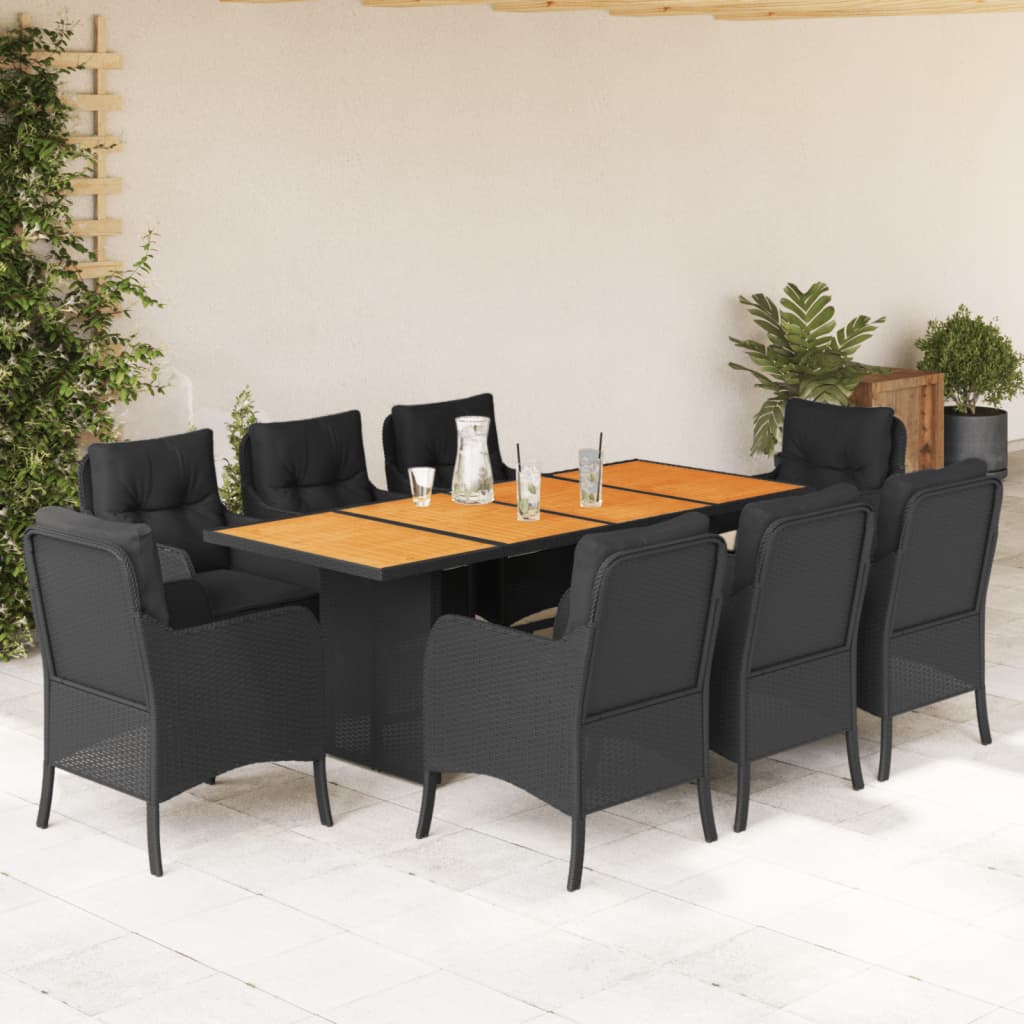 7-tlg. Garten-Essgruppe mit Kissen Schwarz Poly Rattan