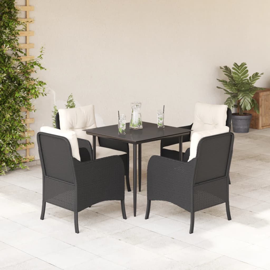 3-tlg. Garten-Essgruppe mit Kissen Schwarz Poly Rattan