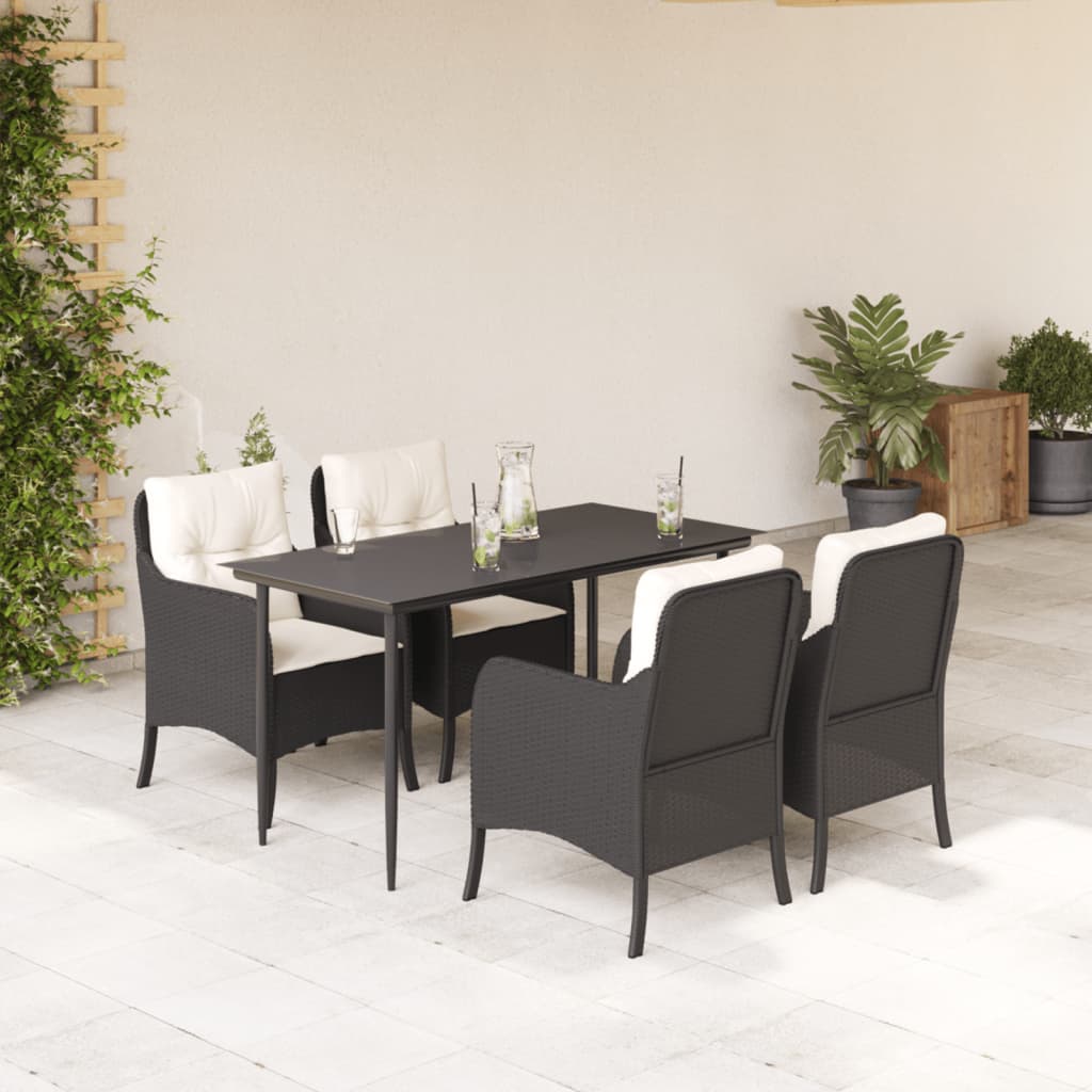 3-tlg. Garten-Essgruppe mit Kissen Schwarz Poly Rattan
