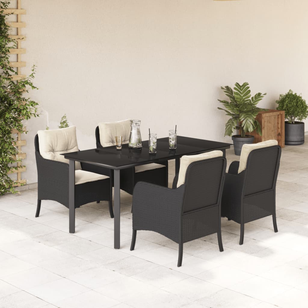 3-tlg. Garten-Essgruppe mit Kissen Schwarz Poly Rattan
