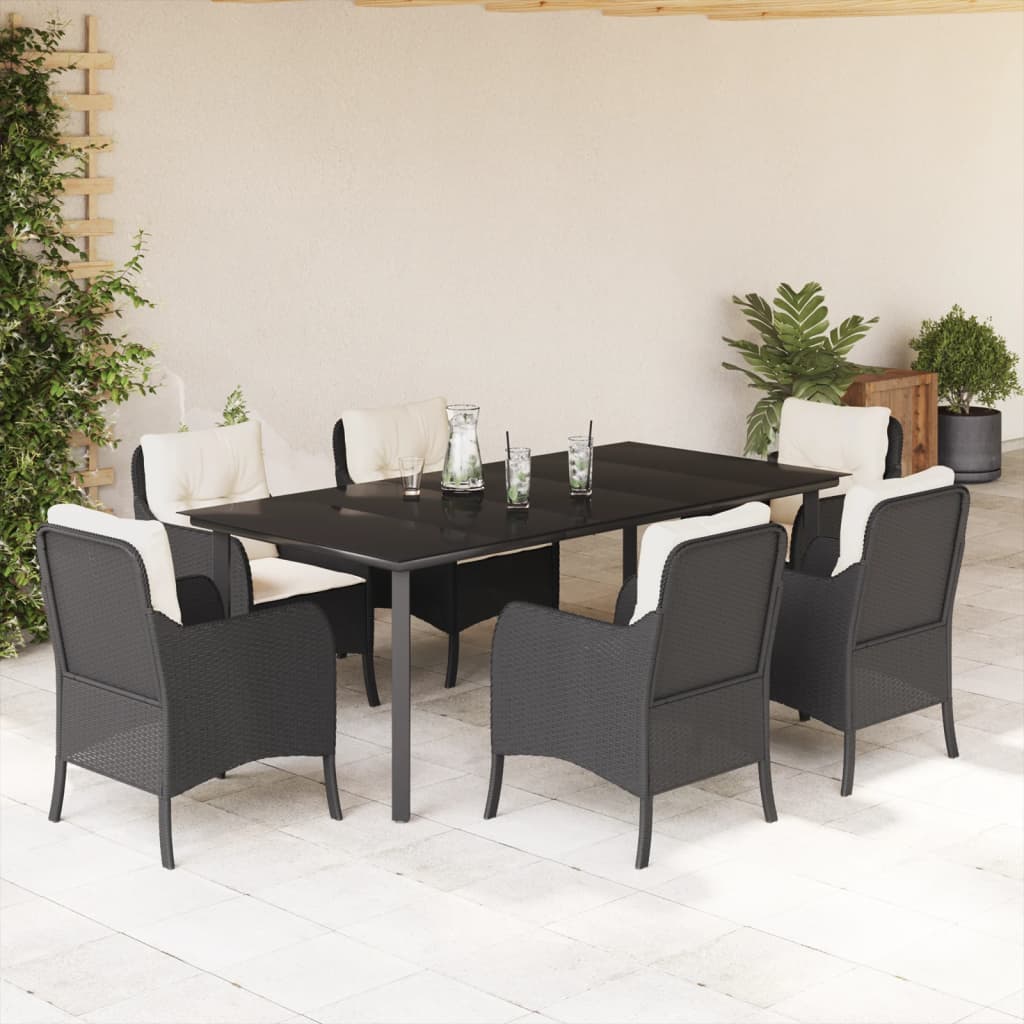 3-tlg. Garten-Essgruppe mit Kissen Schwarz Poly Rattan