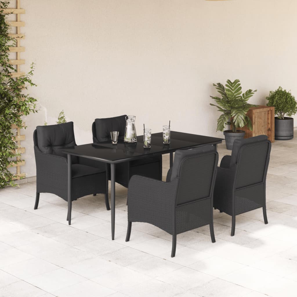 3-tlg. Garten-Essgruppe mit Kissen Schwarz Poly Rattan